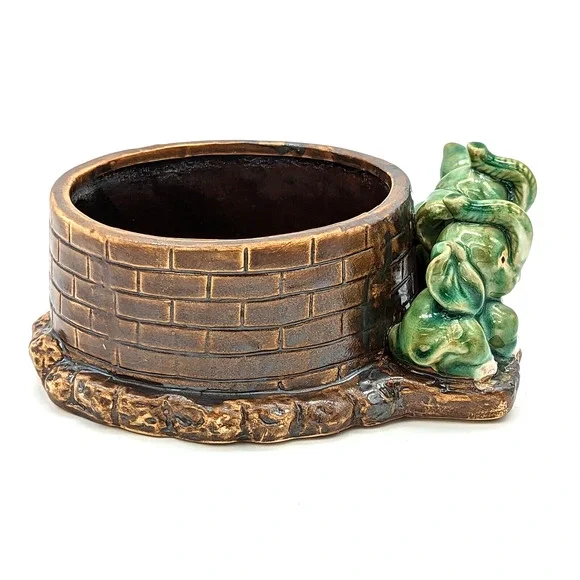 Vintage Majolica Lucky Elephant Planter Two Green Elephants Trunks Up China - Picture 6 of 12
